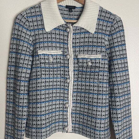 Talbots tweed Mademoiselle plaid coatigan Size XS pearl buttons old money - Picture 3 of 11
